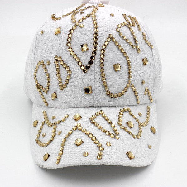 GOLD STUDDED LACE WHITE CAP – Impulsive Fashion