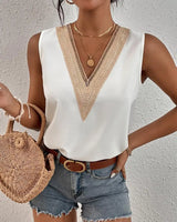 Sleeveless V-Neck Lace Patchwork Blouse