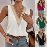 Sleeveless V-Neck Lace Patchwork Blouse