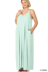 PLUS V-NECK CAMI MAXI DRESS WITH SIDE POCKETS