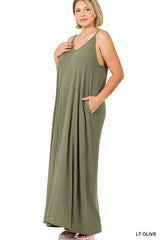 PLUS V-NECK CAMI MAXI DRESS WITH SIDE POCKETS