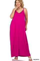 PLUS V-NECK CAMI MAXI DRESS WITH SIDE POCKETS