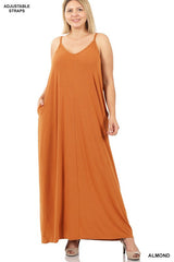 PLUS V-NECK CAMI MAXI DRESS WITH SIDE POCKETS