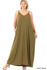 PLUS V-NECK CAMI MAXI DRESS WITH SIDE POCKETS