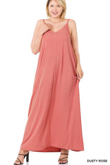 PLUS V-NECK CAMI MAXI DRESS WITH SIDE POCKETS