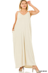 PLUS V-NECK CAMI MAXI DRESS WITH SIDE POCKETS