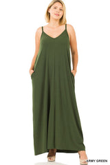 PLUS V-NECK CAMI MAXI DRESS WITH SIDE POCKETS